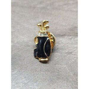 Black Enameled Golf Club Bag W Rhinestones Pinback. Tie Tack Lapel Pin